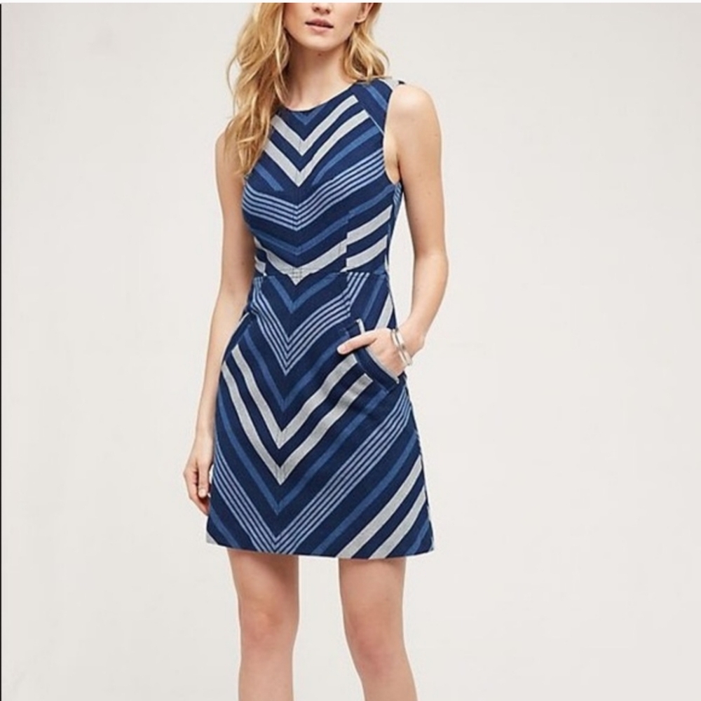 Anthropologie Maeve Antonia chevron dress size 0 - Picture 1 of 4